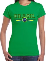 Brazilie / Brasil landen t-shirt met Braziliaanse vlag - groen - dames - Brazilie landen shirt / kleding - EK / WK / Olympische spelen outfit L