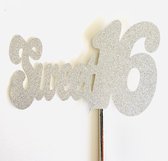 Taartdecoratie versiering| Taarttopper| Cake topper| Verjaardag| Sweet16| Zilver glitter| 14 cm| karton