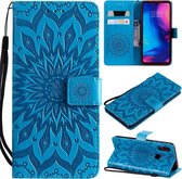 Zon reliÃ«fpatroon Horizontale flip lederen tas voor Xiaomi Redmi Note 7, met kaartsleuf en houder & portemonnee en draagkoord (blauw)