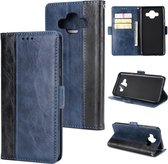 Voor Galaxy J7 Duo Retro textuur Contrastkleur Splicing Horizontaal Flip TPU + PU lederen tas met kaartsleuven & houder & portemonnee (blauw)