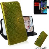Voor lg k50 / q60 effen kleur kleurrijke magnetische gesp horizontale flip pu lederen tas met houder en kaartsleuven en portemonnee en lanyard (goud)