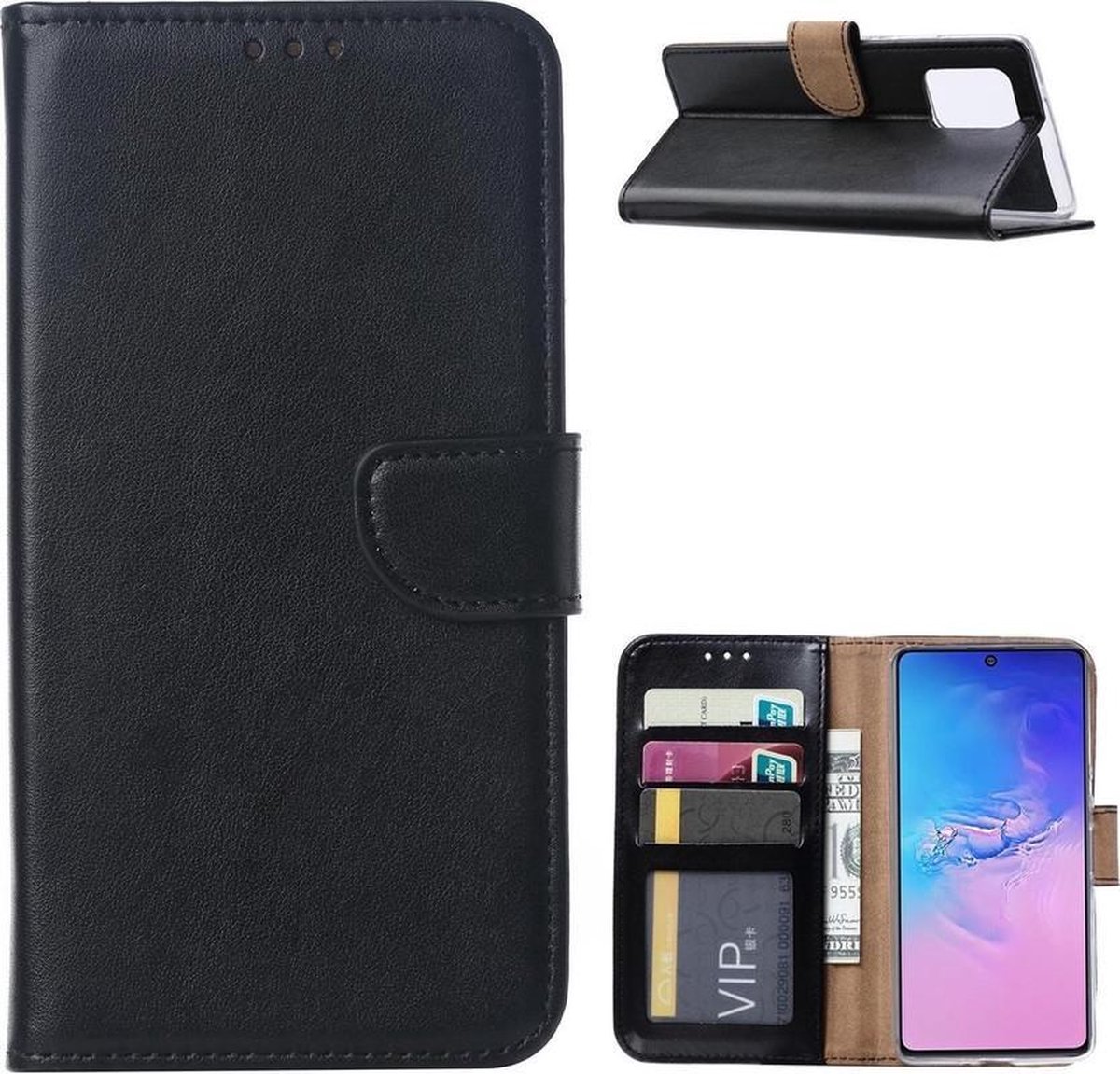 Bookcase Geschikt voor: Samsung Galaxy A91 - Zwart - portemonnee hoesje