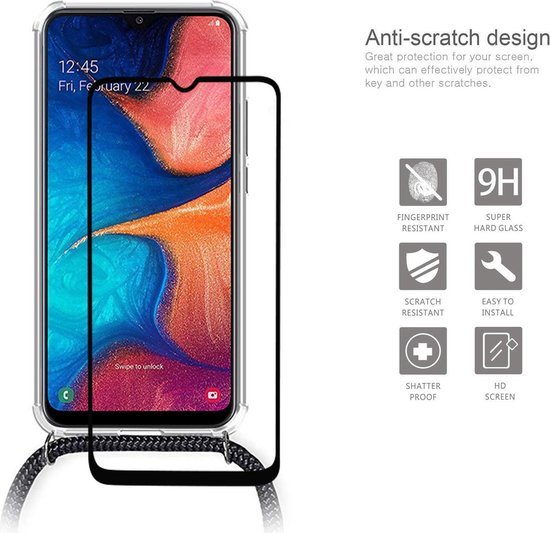 Telefoonhoesje Geschikt voor: Samsung Galaxy A20E met koord - Kettinghoesje - Anti Shock - Transparant TPU - Draagriem voor Schouder / Nek - Schouder tas - ZT Accessoires - ZT Accessoires
