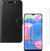 Bookcase hoesje Geschikt voor: Samsung Galaxy A50S Portemonnee zwart met 2 stuks Glas Screen protector