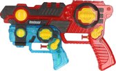 2x Waterpistolen/waterpistool 2-delig van 26 cm rood/blauw kinderspeelgoed - waterspeelgoed van kunststof