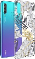 iMoshion Design voor de Huawei P30 Lite hoesje - Bladeren - Zwart / Goud