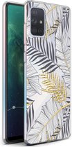 iMoshion Design voor de Samsung Galaxy A71 hoesje - Bladeren - Zwart / Goud