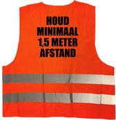 Houd 1,5 meter afstand vest / hesje - oranje reflecterende strepen - volwassenen - veiligheidsvest werkkleding - RIVM regels/richtlijnen - flatten the curve / stay safe