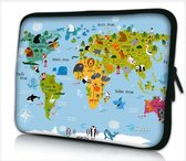 Laptophoes 14 inch wereldkaart dieren - Sleevy - laptop sleeve - laptopcover - Sleevy Collectie 250+ designs