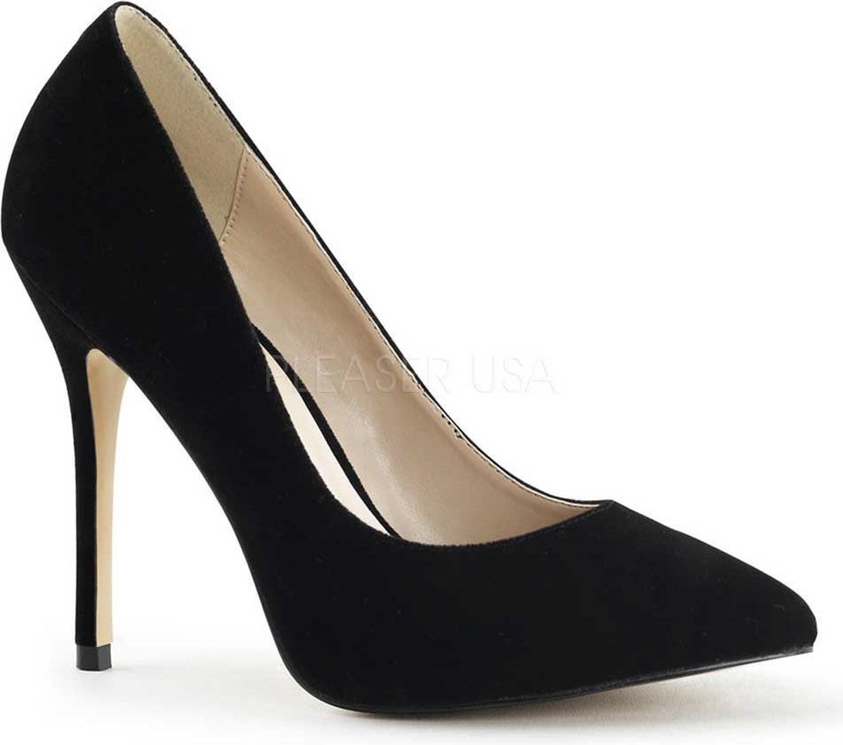 Goedkoopste Amuse-20 pointed toe pump with stiletto heel black velvet - (EU 37 = US 7) - Pleaser