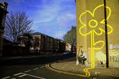 BANKSY Yellow Lines Flower Painter Canvas Print