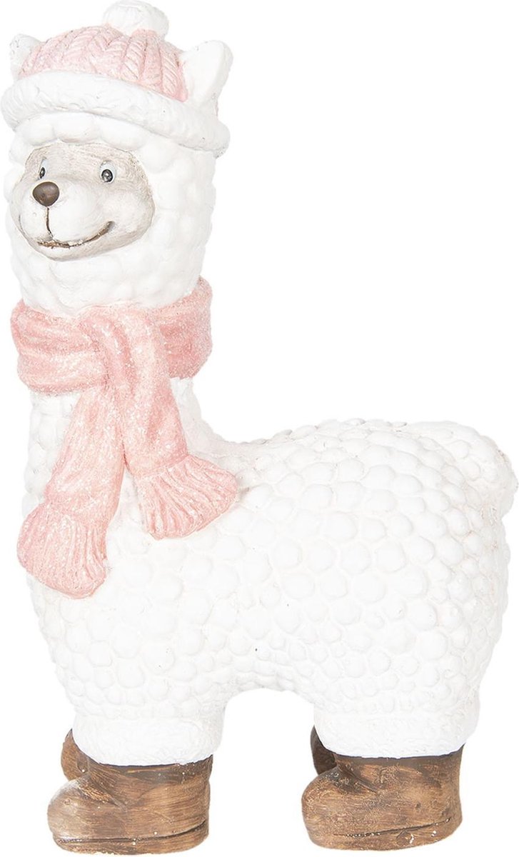 Clayre & Eef Decoratie Lama 39 cm Wit Polyresin