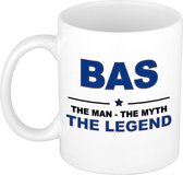 Naam cadeau Bas - The man, The myth the legend koffie mok / beker 300 ml - naam/namen mokken - Cadeau voor o.a verjaardag/ vaderdag/ pensioen/ geslaagd/ bedankt