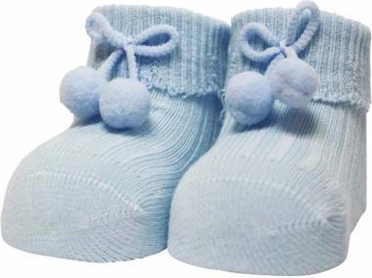 iN ControL 2pack NEWBORN socks POMPOM soft blue