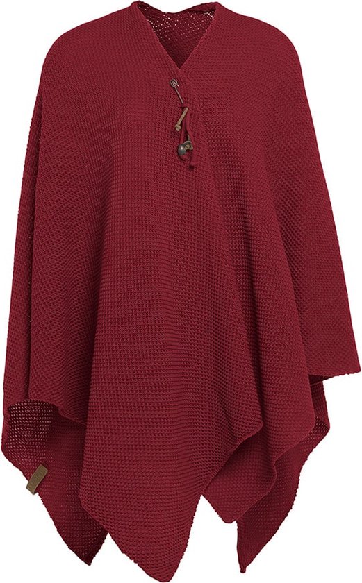 Knit Factory Jazz Gebreid Omslagvest - Dames Poncho - Wikkelvest - Gebreide rode poncho - Gebreide mantel - Winter poncho - Dames cape - One Size - Bordeaux