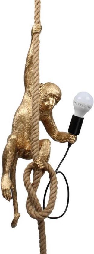 Monkey lamp hanglamp - Plafondlamp aap hangend aan touw - Aap Lamp - E27 -  72cm - Goud | bol.com