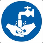 Vloerpictogram “handen wassen verplicht” Wit & Blauw 200 mm x 200 mm x 0,99 mm