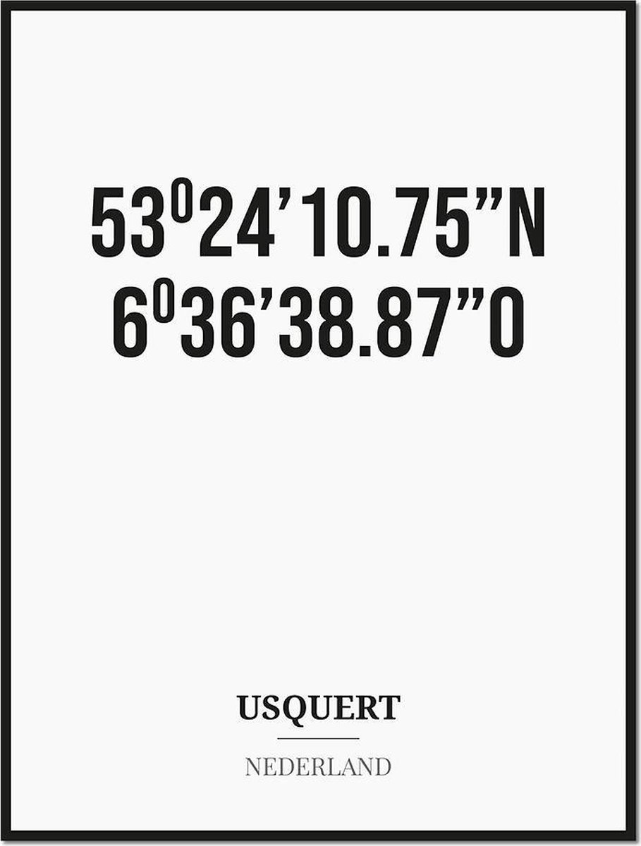 Studio216 Poster/kaart USQUERT met coördinaten zwart, wit
