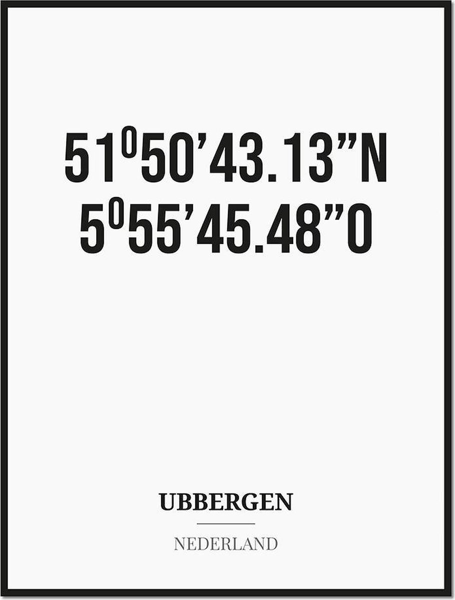 Poster/kaart UBBERGEN met coördinaten