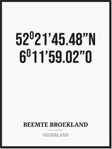 Poster/kaart BEEMTE BROEKLAND met coördinaten