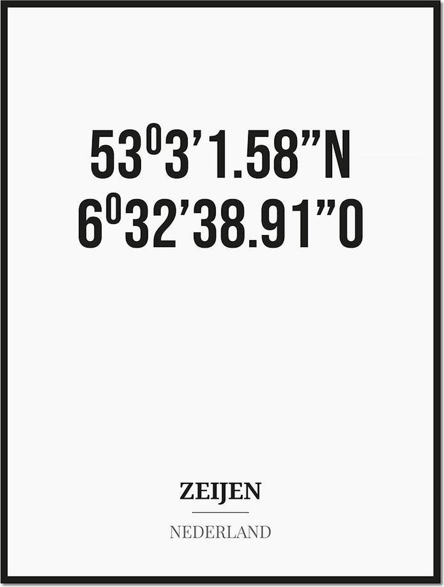 Studio216 Poster/kaart ZEIJEN met coördinaten zwart, wit