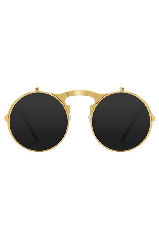 RONSOU Steampunk-stijl, ronde vintage zonnebril, retro-bril met UV400-bescherming en metalen frame, zilver en zilver