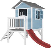 AXI Beach Lodge XL Speelhuis in Caribisch Blauw - Met Verdieping en Rode Glijbaan - Speelhuisje voor de tuin / buiten - FSC hout - Speeltoestel voor kinderen
