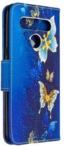 LG K61 Hoesje Portemonnee Print Hoesje Donker Blauw Met Gouden Vlinder