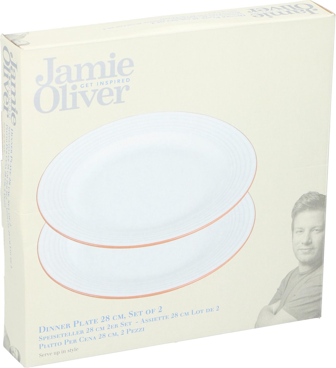 Set van 4x stuks Jamie Oliver dinerborden wit/oranje - 28 cm - dinerservies  - borden | bol.com