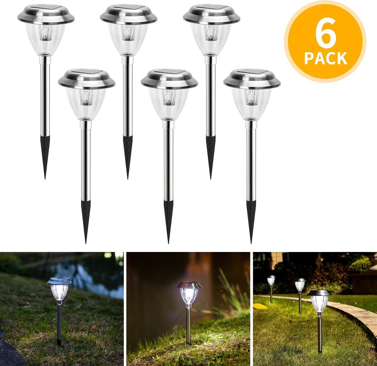 Aigostar LED Solar lamp op Zonneenergie RVS stekers 40 cm