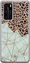 Huawei P40 hoesje siliconen - Luipaard marmer mint | Huawei P40 case | Bruin | TPU backcover transparant