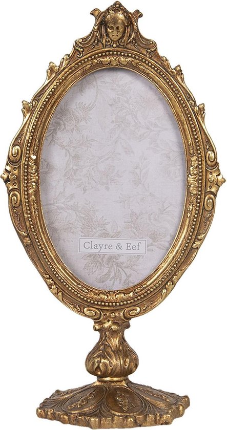 Clayre & Eef Cadre photo 10x15 cm Couleur or Plastique Ovale Couronne Cadre de photo