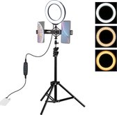 PULUZ 1,1 m statiefbevestiging + Live Broadcast Dual Phone Bracket + 6,2 inch 16 cm LED Ring Vlogging Video Light Kits