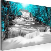 Schilderijen Op Canvas - Schilderij - Cascade of Thoughts (1 Part) Wide Turquoise 90x60 - Artgeist Schilderij
