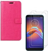 Motorola Moto E6 Play Portemonnee hoesje roze met 2 stuks Glas Screen protector