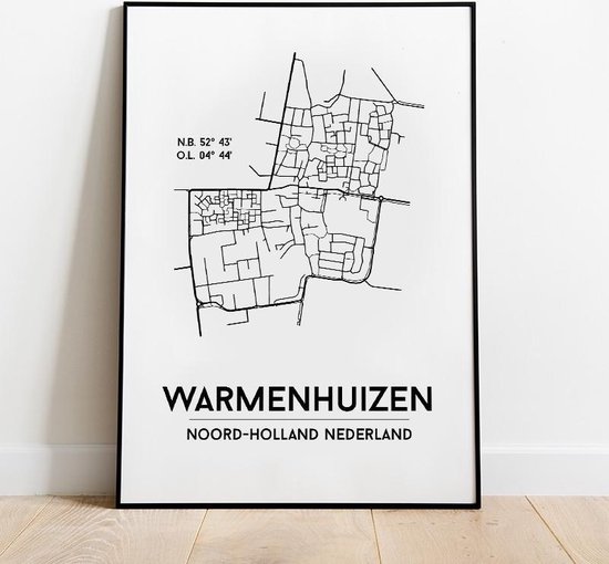 Warmenhuizen city poster, A3 zonder lijst, plattegrond poster, woonplaatsposter, woonposter