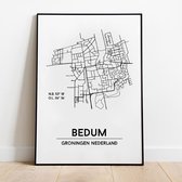 Bedum city poster, A3 (30x40 cm) met lijst, plattegrond poster, woonplaatsposter, woonposter