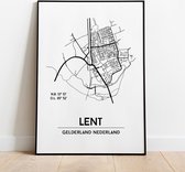 Lent city poster, A3 (30x40 cm) met lijst, plattegrond poster, woonplaatsposter, woonposter