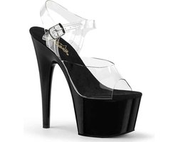 Pleaser - ADORE-708 Sandaal met enkelband, Paaldans schoenen - Paaldans schoenen - 38 Shoes - Zwart/Transparant