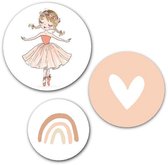Ronde muursticker Ballerina - WallCatcher | 60, 80 en 100 cm | Behangsticker wandcirkel voor kinderkamer
