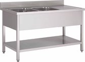 Gastro-Inox spoeltafel met links 2 spoelbakken en onderblad, 1600(l)mm, demontabel