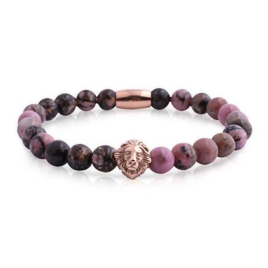 Lion - Roze kralenarmband met leeuwenhoofd