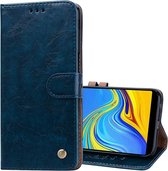 Business Style Oil Wax Texture Horizontal Flip Leather Case voor Galaxy J6 +, met houder & kaartsleuven & portemonnee (blauw)