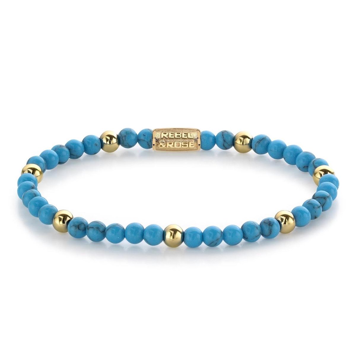 Rebel & Rose More Balls Than Most Turquoise Delight - 4mm yellow gold plated RR-40059-G-16,5 cm