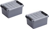 3x stuks sunware Q-Line opbergboxen/opbergdozen 2 liter 20 x 15 x 10 cm kunststof - Praktische opslagboxen - Opbergbakken