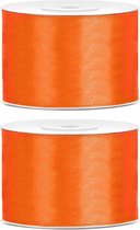 2x Hobby/decoratie oranje satijnen sierlinten 5 cm/50 mm x 25 meter - Cadeaulint satijnlint/ribbon - Oranje linten - Hobbymateriaal benodigdheden - Verpakkingsmaterialen