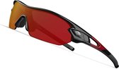 Torege Sport Zonnebril - Sportbril Fietsbril - Black Red &Red - verwisselbare lenzen - gepolariseerd