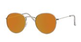 Hidzo Ronde Zonnebril Zilver - UV 400 - Oranje Glazen - Inclusief Brillenkoker