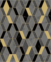 Hexagone ruit grafisch zw/goud modern (vliesbehang, goud)