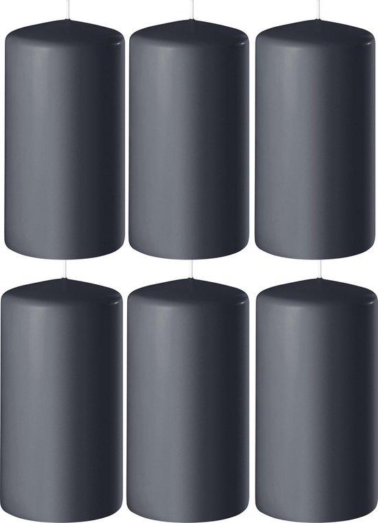 6x Antraciet grijze cilinderkaarsen/stompkaarsen 6 x 12 cm 45 branduren - Geurloze kaarsen antraciet grijs - Woondecoraties
